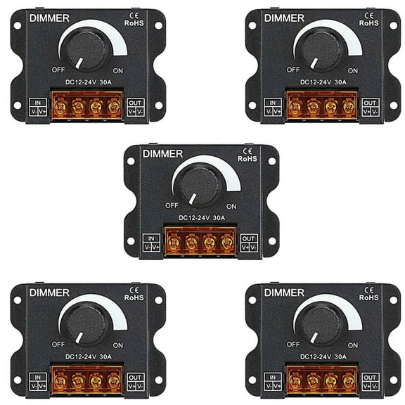 5X LED Light Adjuster DC 12-24V 30A/No Strobe with Knob Switch LED Light Bar Brightness Adjuster Dimmer,5 x LED light strip regulator,Black