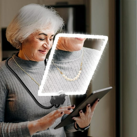 5X Large Rechargeable Magnifying Glass for Reading with Light Hands-Free Magnifying Glasses with Flexible Gooseneck Full Book Page Magnifier Sheet for Repair Sewing DIY Low Vision Seniors Black