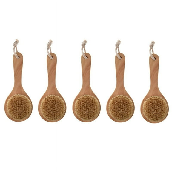 5X Long-Handled Bristle Detox Wooden Handle Body Brush Skin Brush,5 x brush 5 x rope,wood color