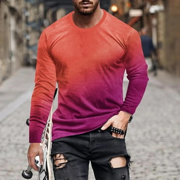 5X Long Sleeve T Shirts for Men Clearance Big and Tall Long Sleeve Gradient Graphic Tees Mens Plus Size Crewneck Pullover Slim Shirt Tops S-5XL