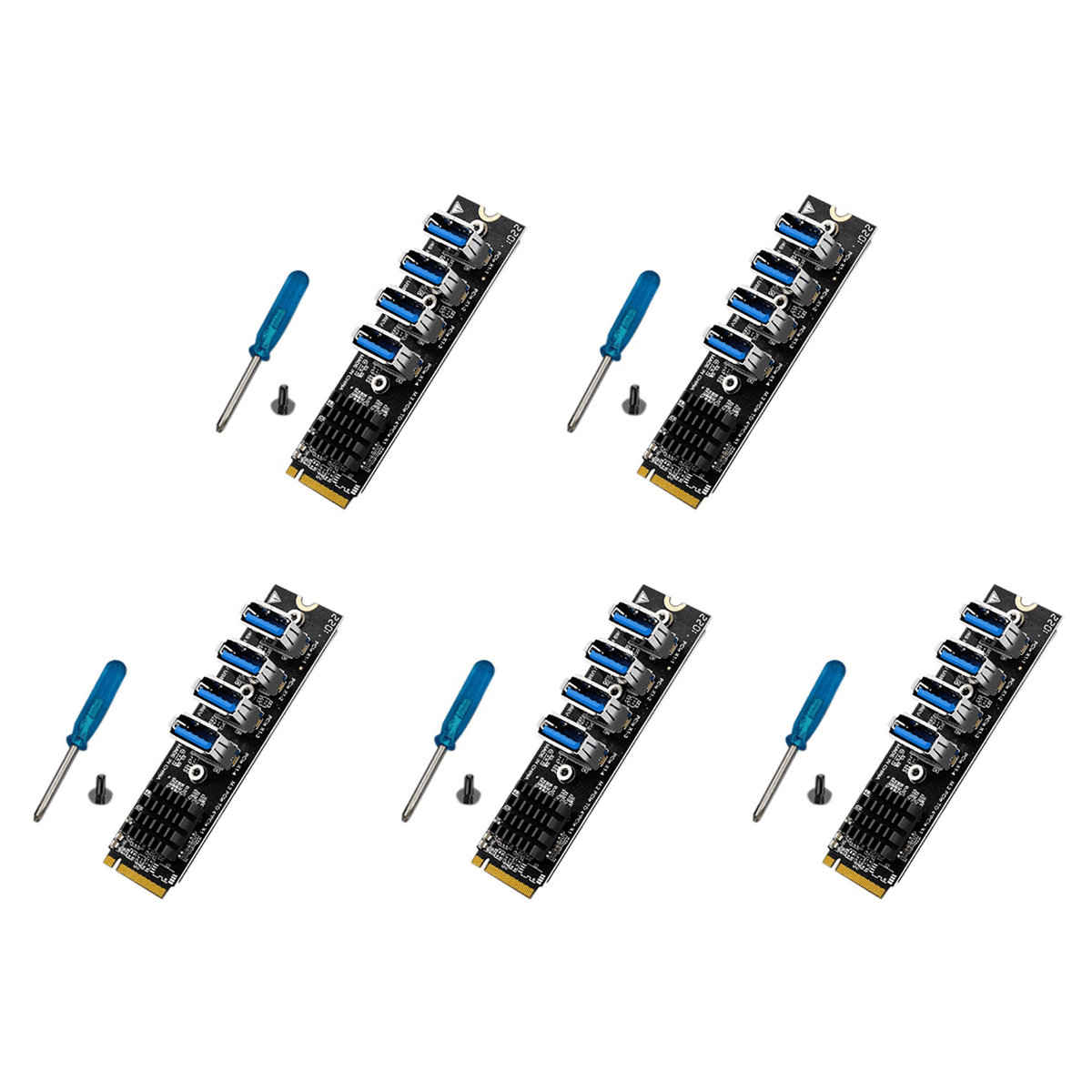5X M.2 MKey Pcie Expansion Cards M.2 to PciE X1 4 Port USB3.0
