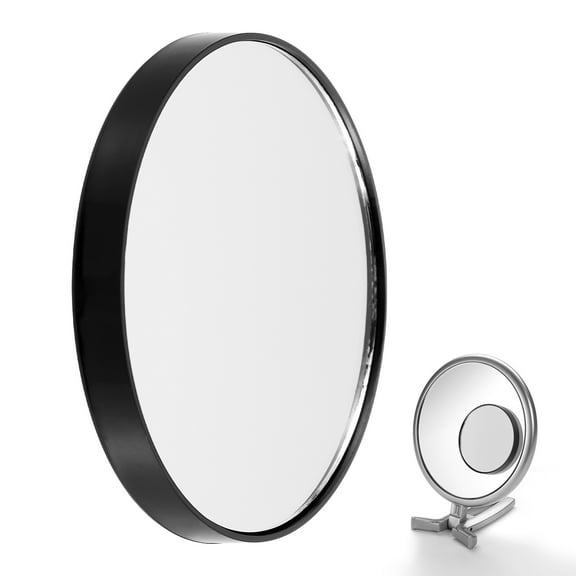 5X Magnification Mirror with 2 Mounting Suction Cups Easy Install 3.5 Inch Round Mirror Black 5X Vanity Mirror Small Makeup Mirror for