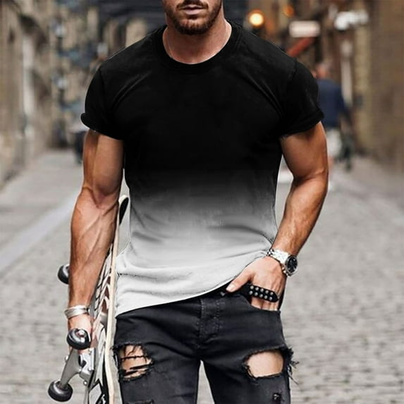 5X Mens T Shirts Big & Tall M-5X Plus Size Short Sleeve Crewneck Tees Tops Casual Gradient Printed Pullover Slim Basic Athletic Workout Tshirt Shirt