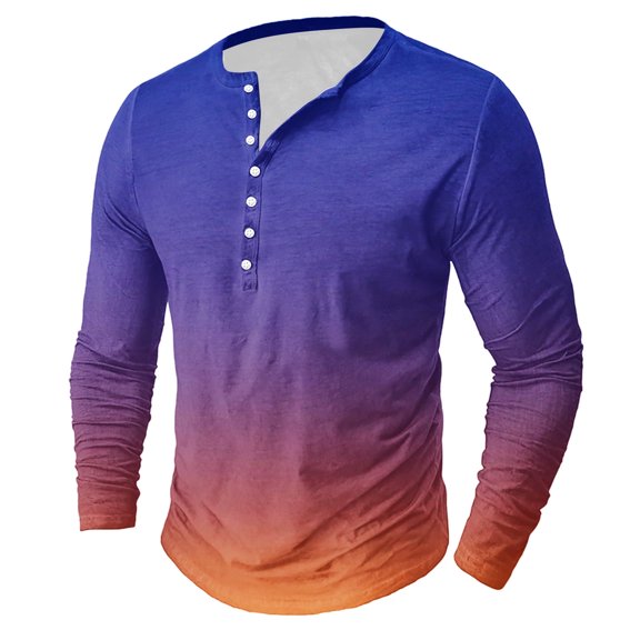 5X Mens T Shirts Big & Tall S-5XL Plus Size Long Sleeve Tshirts Shirt Button Crewneck Pullover Slim Gradient Printed Casual Basic Tees Tops