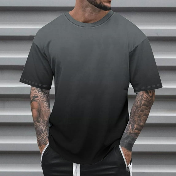 5X Mens T Shirts Big and Tall S-5X Plus Size Short Sleeve Crewneck T-Shirts Relaxed Pullover Gradient Printed Breathable Workout Tees Tops