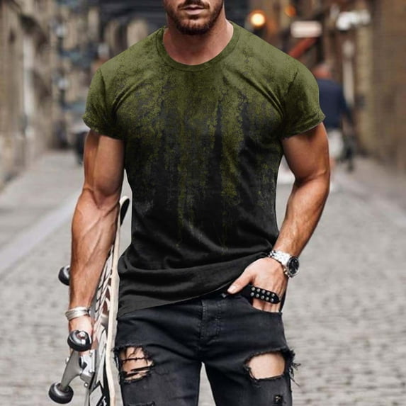 5X Mens T Shirts Big & Tall M-5XL Plus Size Short Sleeve Tees Shirt Crewneck Pullover Gradient Printed Casual Slim Basic Tshirts Tops