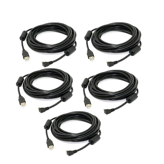 5X Mini USB B Type 5pin Male Right Angled 90 Degree to USB 2.0 Male Data Cable with Ferrite Core 5 Meters