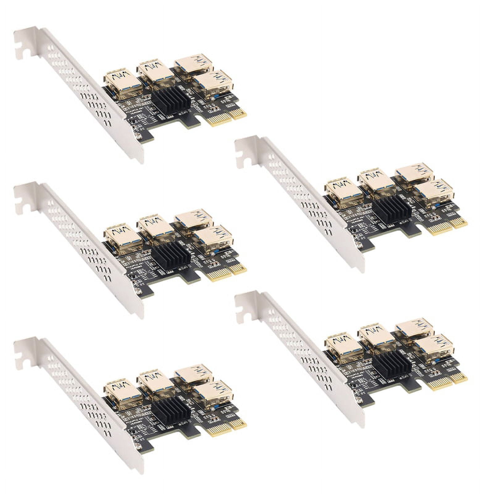 Pci Riser Adapter 5X New 4 Ports PCIe Riser Adapter Board PCI-E 1X to 4 USB 3.0 PCI-E ...
