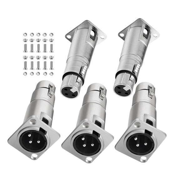 5X New XLR Connector D Patch Panel Mountin XLR Male to Female Adapter Feed/Pass Thru Connector 3 Pins Adapters with 10 Screws Sets