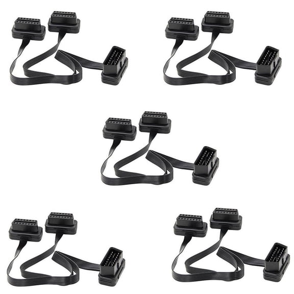 5X OBDII Extension Connector Y Splitter OBD OBD2 16PIN Male to Female Connection Flat+Thin for