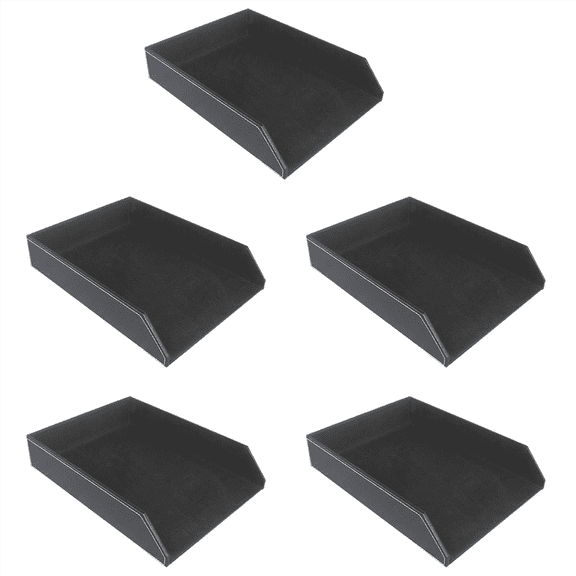 5X PU Leather Collection Letter Tray, Document Desk Organizer,Stackable Office File Document Tray Holder (Black),5 x File disk,Black