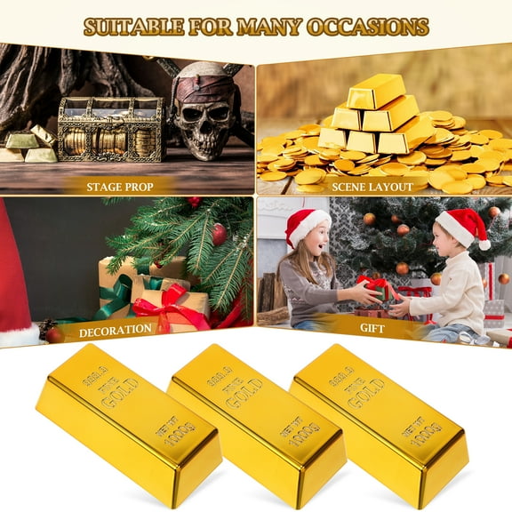 5X Plastic Fake Gold Bar Brick Bullion for Novelty Gift Joke Decorative Prop Movie Prop Stage Pirate Party Favors Supplies