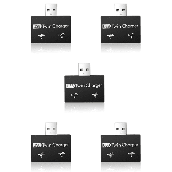 5X Portable Mini USB Hub to 2 Port Charger Adapter Splitter Dual Charging Extender for Phone Computer Black
