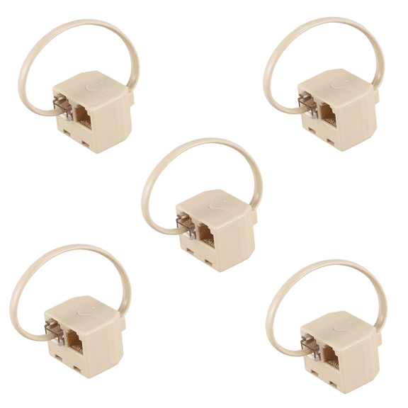 5X RJ11 6P4C 2 Way Outlet Telephone Jack Line Splitter Adapter Beige