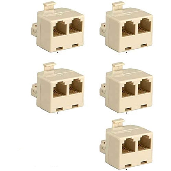 5X RJ11 Splitter T Adapter 1 M to 2 F RJ-11 6P4C 5 Phone Jack Splitters Ivory
