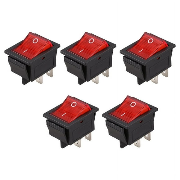 5X Red Light Illuminated 4 Pin DPST ON/OFF Snap in Rocker Switch 16A 20A 250V AC,5 x ElectricalBoat Switch,red & black