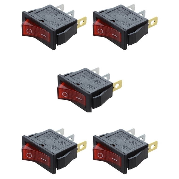 5X Rocker Switch ON OFF Bright Bipolar 28X10mm 250V 15A 3 Terminals RED,5 x Rocker switch,black