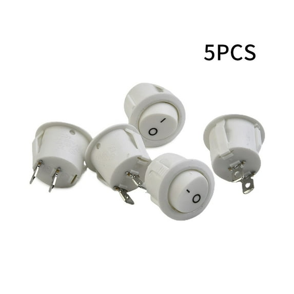 5X Round White 2 Pin Terminal Spst On-Off Rocker Switch Snap-In 20Mm