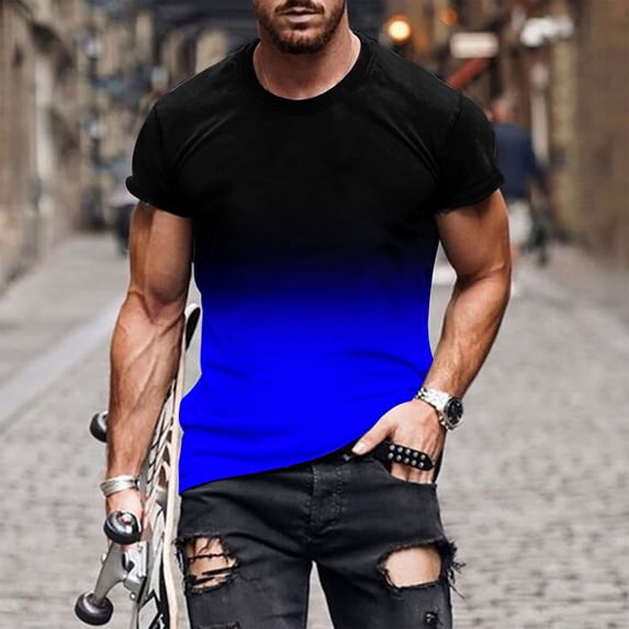 5X Shirts in Mens Big and Tall M-5XL Short Sleeve Plus Size T Shirt Pullover Crewneck Casual Gradient Printed Basic Slim Going Out Tees Tops