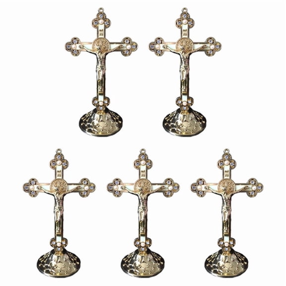 5X Standing Crucifix with Base Alloy for Home Chapel Decoration and (Gold)