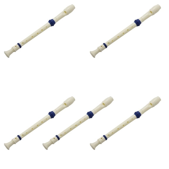 5X Students Plastic 8 Holes Soprano Recorder Flute Beige Blue W Cleaning Stick