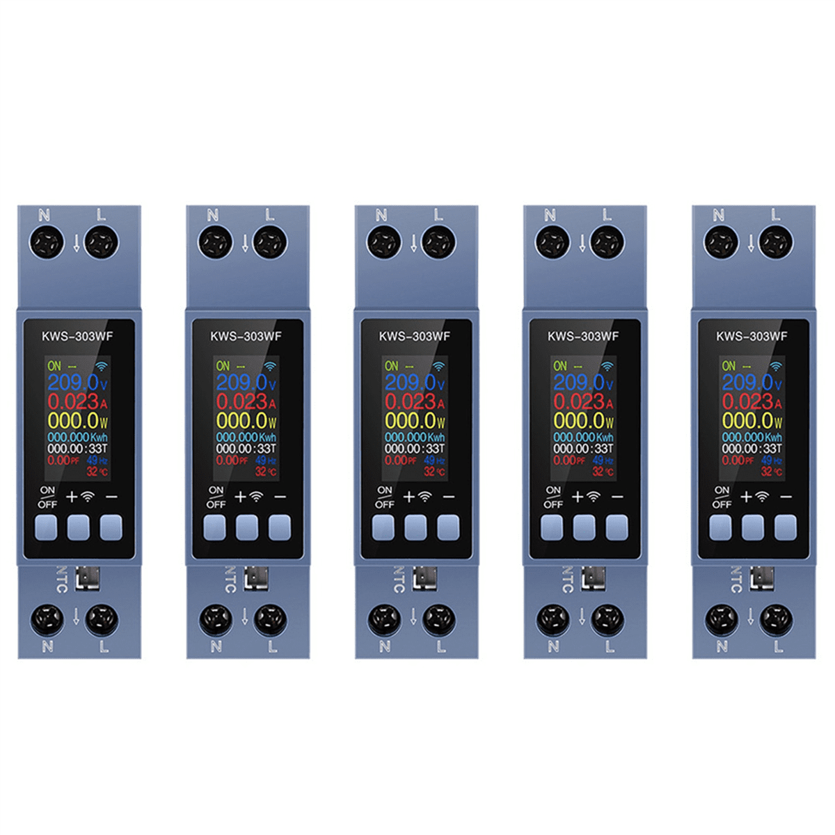 5X TUYA WIFI Energy Meter Din Rail Mount Digital Voltmeter Ammeter Wattmeter AC 100-290V KWh Power Meter Remote Control,5 x Electricity Meter