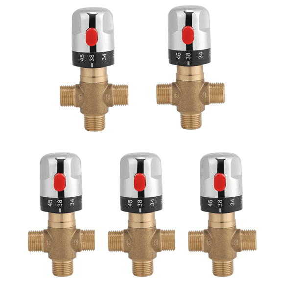 5X Thermostatic Mixing Valve Solid Brass G1/2 for Shower System Water Temperature Control Pipe Basin Thermostat Control