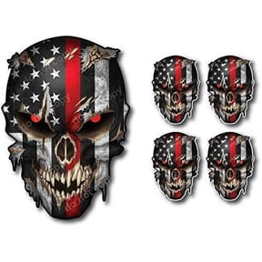5X Thin RED LINE Skull USA American Flag Decal Sticker CAR Truck Window Bumper