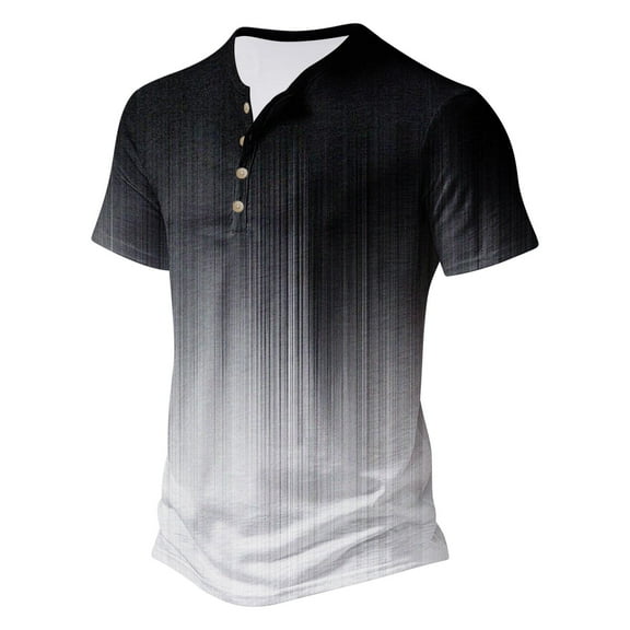 5X Tshirt Mens Big & Tall S-5XL Plus Size Short Sleeve T-Shirts Button Crew Neck Casual Gradient Printed Pullover Loungewear Tees Tops