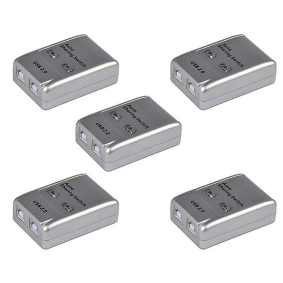 5X USB 2.0 Auto Sharing Switch 2 Port HUB Adapter Switcher for 2 PC Printer USB Switch Devices Support,5 x switcher,Silver