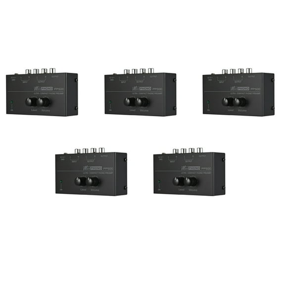 5X Ultra-Compact Phono Preamp PP500 with Treble Balance Volume Adjustment Pre-Amp Turntable Preamplificador US Plug,5 x Phono Preamp 5 Adapter,Black