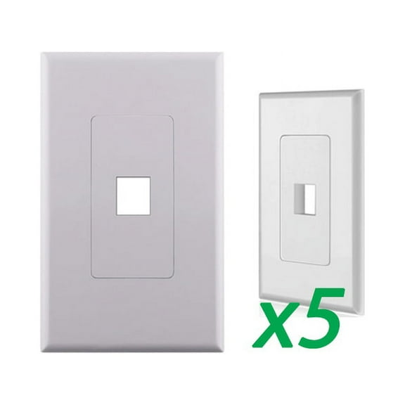 5X White 1-Gang Screwless Decora Wall Plate Cover w/ 1-Port Keystone Jack Insert