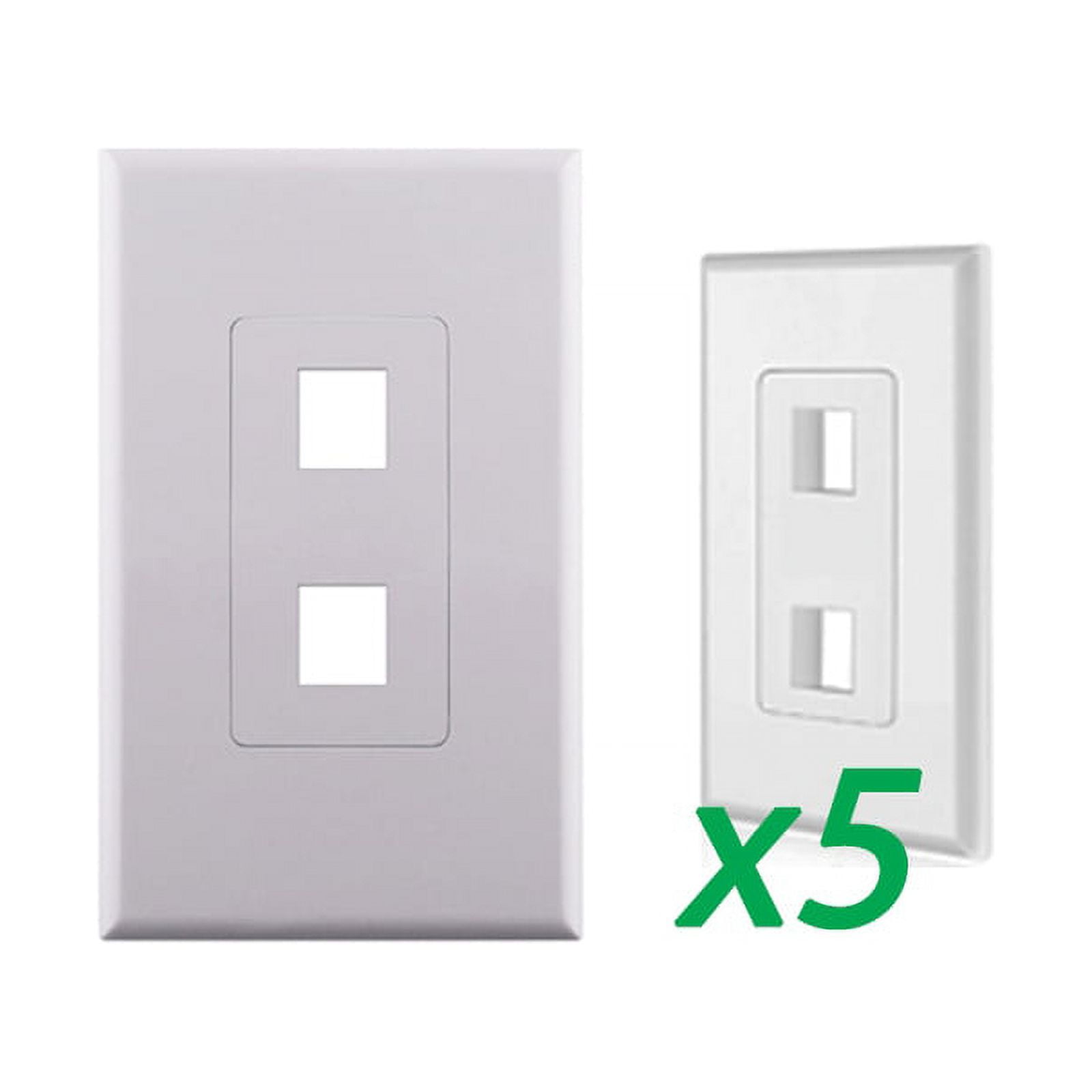 5X White 1Gang Screwless Decora Wall Plate Cover w/ 2Port Keystone Jack Insert