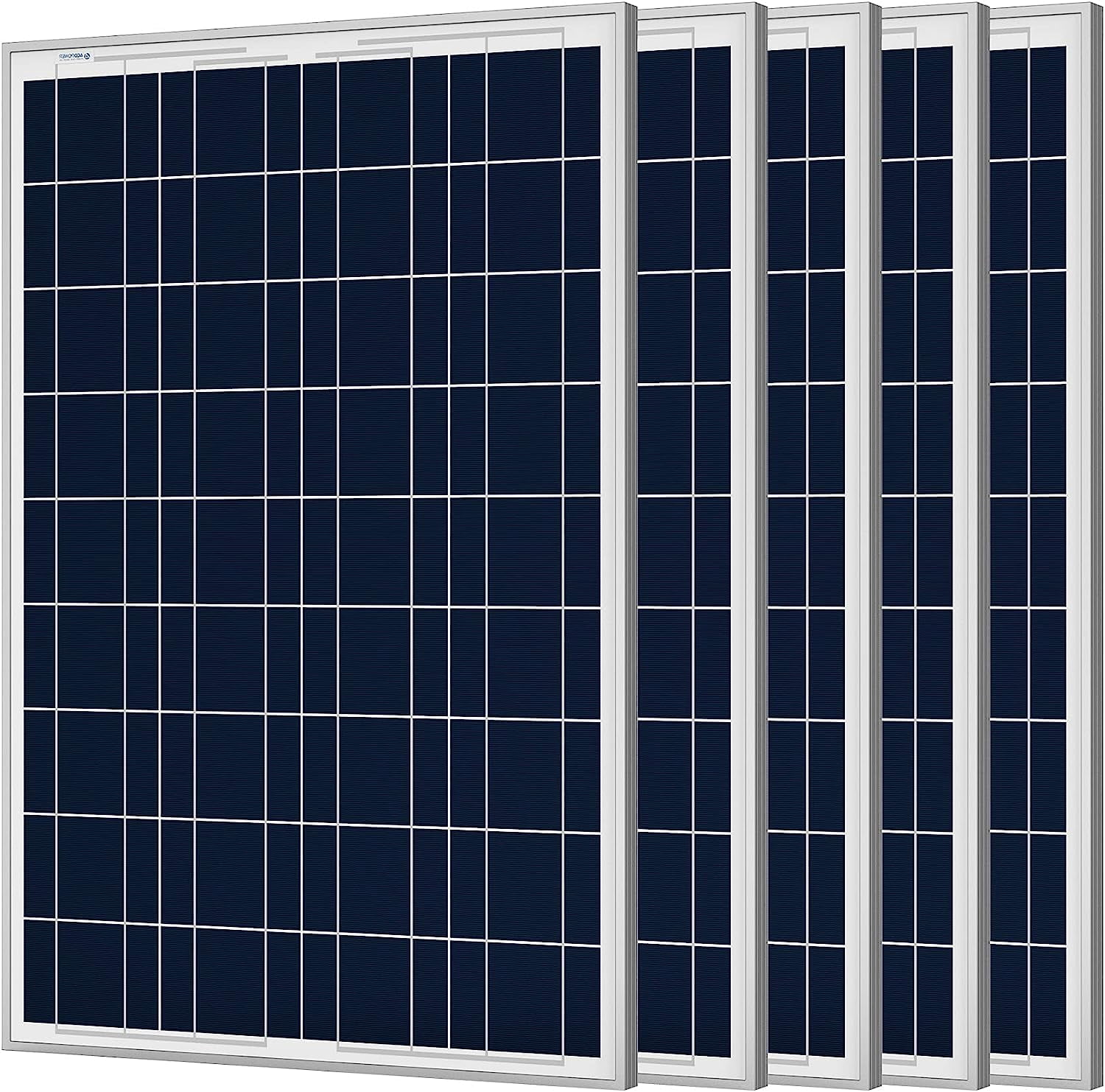 5X100w Polycrystalline 500W Solar Panel With PV Connectors For 12 Volt Battery Charging RV, Boat, Off Grid (5 Pack,5X100w,Compact Design)