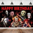 thumbnail image 1 of 5X3.3FT Horror Birthday Decorations Backdrop, Horror Movie Happy Birthday Halloween Banner, Classic Horror Movie Birthday Party Decorations, Horror Birthday Banner for Adults Halloween Birthday Party, 1 of 5