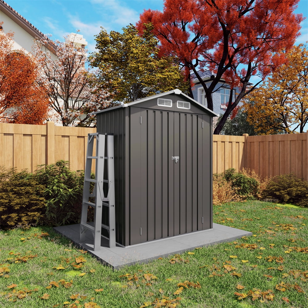5X3 FT Metal Outdoor Storage Shed, Tool Shed with Peaked Roof Waterproof, Lockable Door Compact Metal Tool Shed, Gray