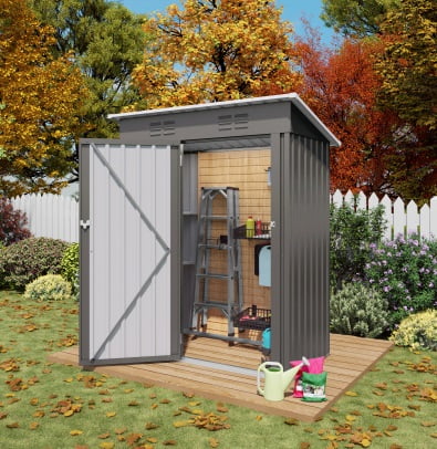 5X3 FT Outdoor Storage Shed, Metal Garden Tool Shed with Lockable Door and Pitched Roof, Weatherproof Outdoor Tool Shed for Garden, Backyard, Patio