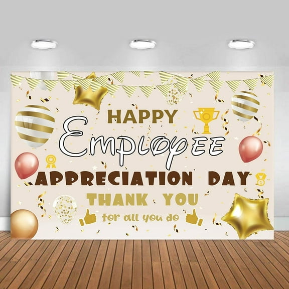 5X3FT Employee Appreciation Day Banner, Office Celebration Backdrop,Employee Appreciation Happy Birthday Decorations for Backdrop Decorations Banner Photo Booth Props