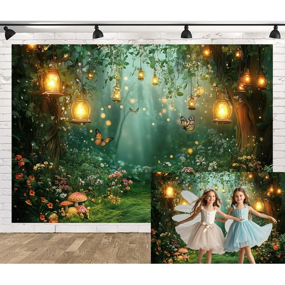 5X3FT Spring Enchanted Forest Backdrop, Fairy Tale Wonderland Garden Backdrops for Photoshoot, Mushroom Butterfly Woodland Fairy Tea Party Decorations Photo Booth Studio Props Backdrops
