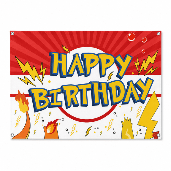 5X3Ft Yellow Lightning Themed Happy Birthday Banner Red White Yellow Background Photo Booth Props for Party Decor Supplies