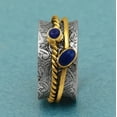 thumbnail image 1 of 5X3MM Oval Lapis 925 Silver Yellow Plated Meditation Spinner Men Women Ring, 1 of 2