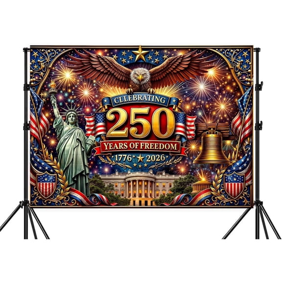 5X3ft 250 Years Backdrop, America 250th Anniversary Freedom Celebration Background with Bald Eagle, Statue of Liberty, Liberty Bell for Independence Day, Patriotic Party, 4th of July Decorations,