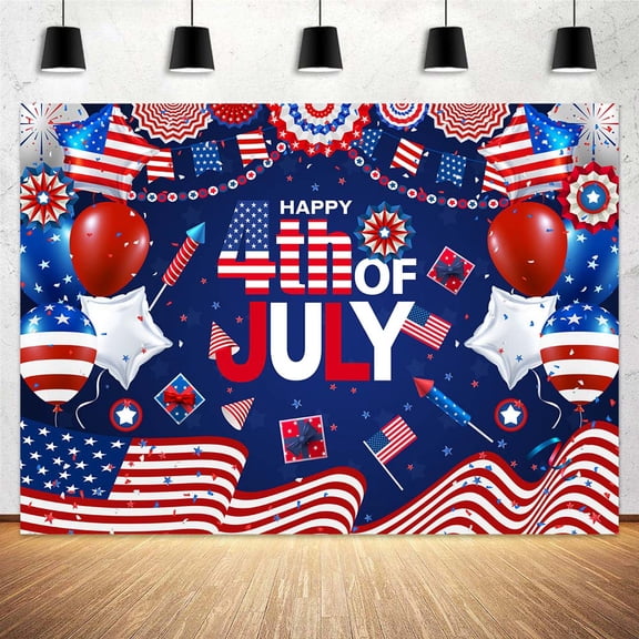 5X3ft 4th of July Backdrop for Photography, Red Blue Stars American Flag Balloon Photo Backdrop Background for Photography Independence Day Party Backdrop USA Patriotic Photo Booth Studio Props