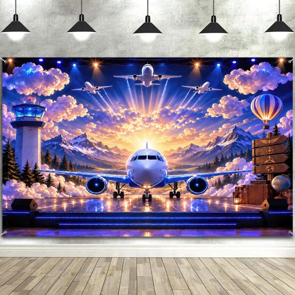 5X3ft Aviation Adventure Theme Backdrop for Kids, Airplane Flight Travel Photography Background for Christian Bible Vacation School, Birthday Party Baby Showers Banner, Holiday Classroom Wall Decor