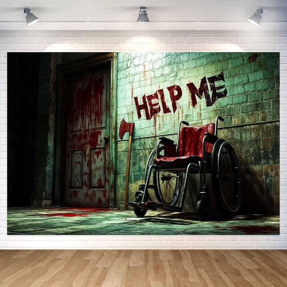 5X3ft Bloody Abandoned Hospital Ward Halloween Backdrop Bloody Ward Room Spooky Hospital Blood Splatter Murder Crime Horror Creepy Shabby Dim Light Dirty Blood Wall Photography Background