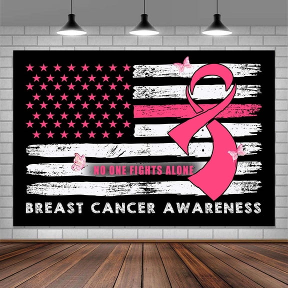 5X3ft Breast Cancer Awareness Banner Backdrop Black Pink Backdrop Pink Butterfly Love Hope Faith Strength Ribbon Party Charity Activities Fundraising Gathering Banner Photographic background