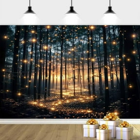 5X3ft Forest Backdrop Magical Forest Photography Backdrop, Enchanted Forest Backdrop Night Starlight Forest Photography Background, Nature Landscape Backdrop Birthday Decor Photo Booth Props