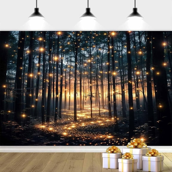 5X3ft Forest Backdrop Magical Forest Photography Backdrop, Enchanted Forest Backdrop Night Starlight Forest Photography Background, Nature Landscape Backdrop Birthday Decor Photo Booth Props