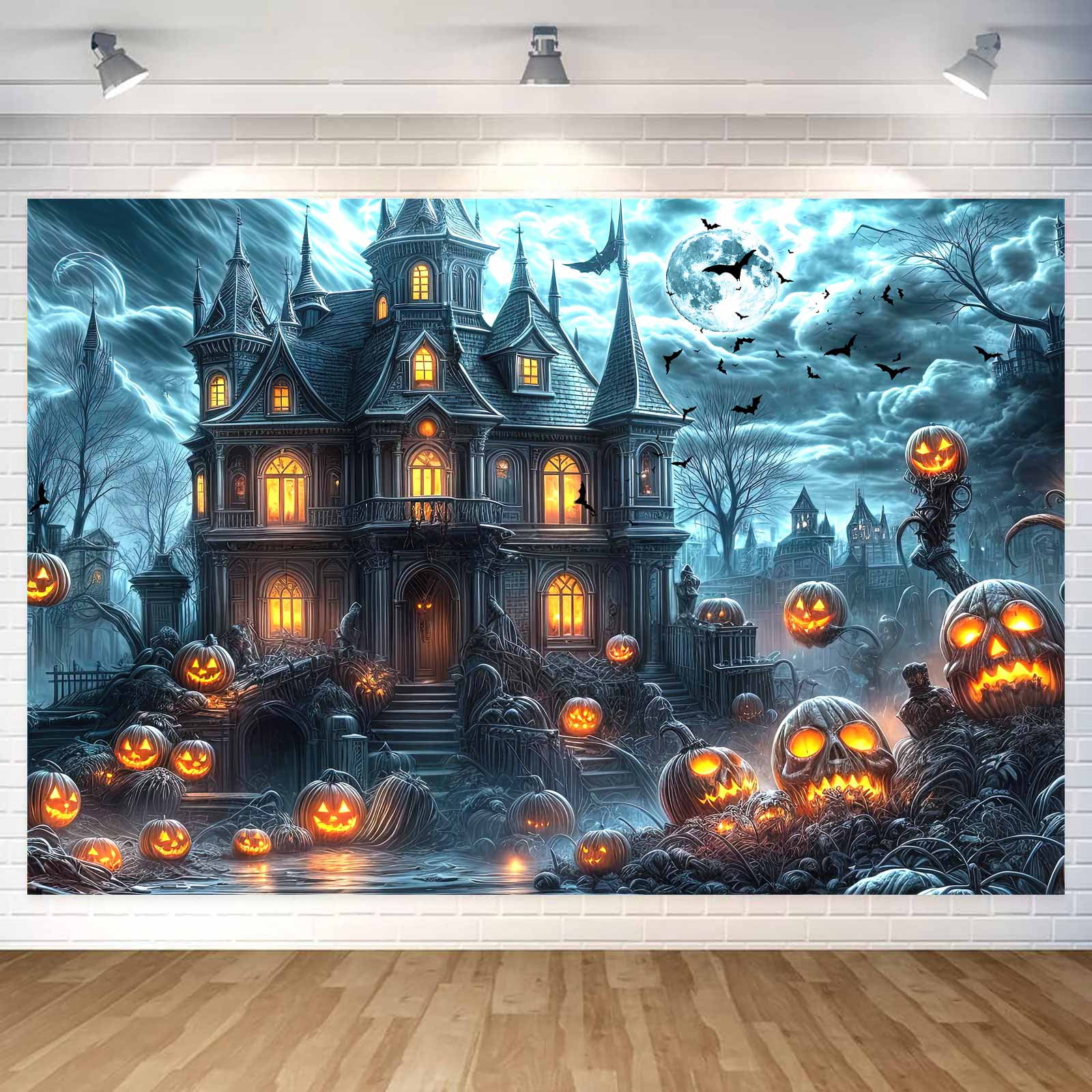5X3ft Halloween Photo Background Full Moon Scary Night Castle Bat Crow ...