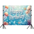thumbnail image 1 of 5X3ft Happy Birthday Backdrop, Summer Under the Sea Backdrop & Ocean Birthday Backdrop Banner, With Coral/Shell Elements Premium Fabric for Themed Parties, Family Gatherings Photography Background, 1 of 5